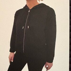 DKNY Black Ribbed Ottoman Zip Hoodie